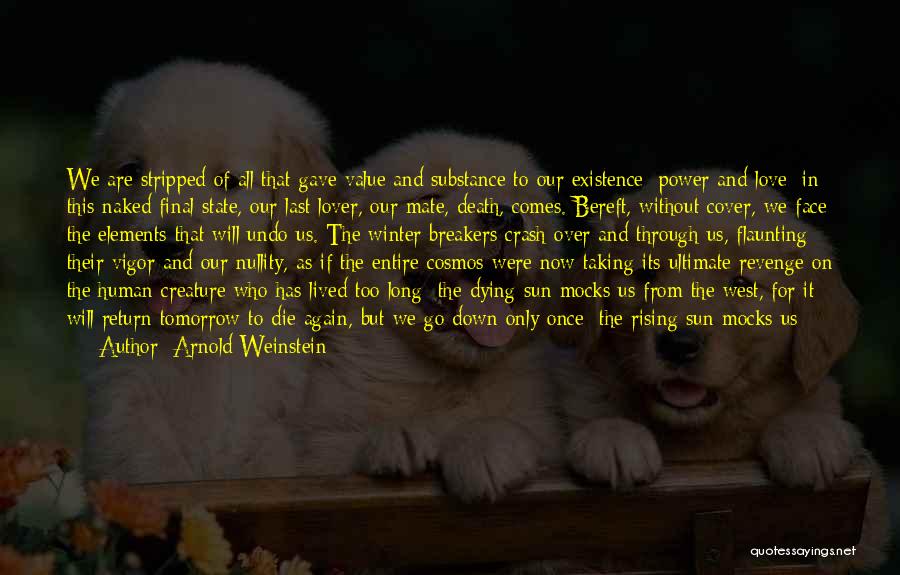 Arnold Weinstein Quotes: We Are Stripped Of All That Gave Value And Substance To Our Existence: Power And Love; In This Naked Final