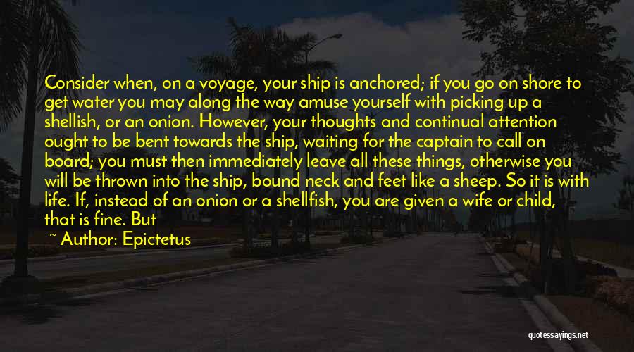 Epictetus Quotes: Consider When, On A Voyage, Your Ship Is Anchored; If You Go On Shore To Get Water You May Along