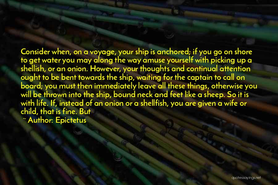 Epictetus Quotes: Consider When, On A Voyage, Your Ship Is Anchored; If You Go On Shore To Get Water You May Along