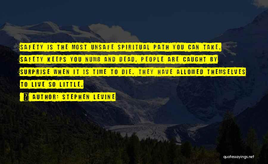 Stephen Levine Quotes: Safety Is The Most Unsafe Spiritual Path You Can Take. Safety Keeps You Numb And Dead. People Are Caught By