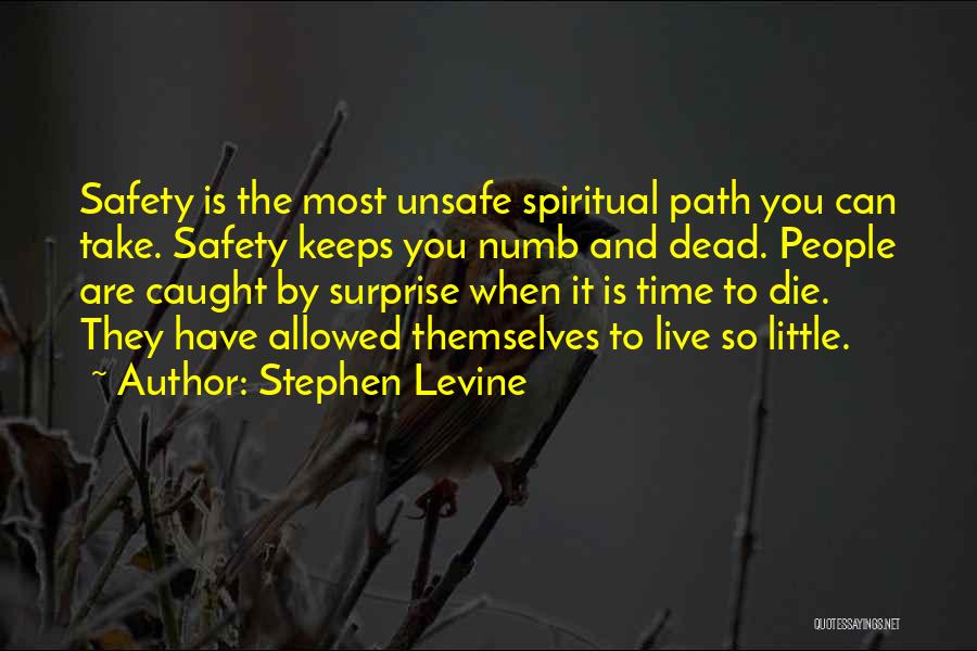 Stephen Levine Quotes: Safety Is The Most Unsafe Spiritual Path You Can Take. Safety Keeps You Numb And Dead. People Are Caught By