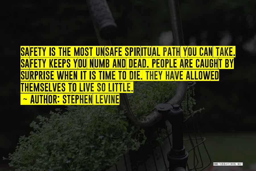 Stephen Levine Quotes: Safety Is The Most Unsafe Spiritual Path You Can Take. Safety Keeps You Numb And Dead. People Are Caught By