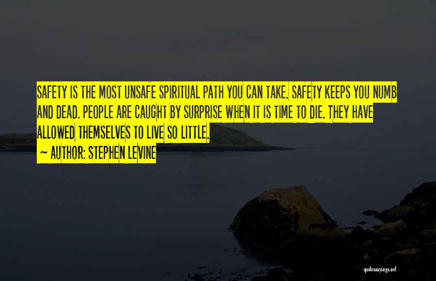 Stephen Levine Quotes: Safety Is The Most Unsafe Spiritual Path You Can Take. Safety Keeps You Numb And Dead. People Are Caught By
