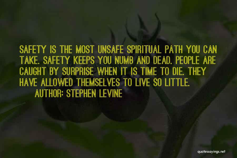 Stephen Levine Quotes: Safety Is The Most Unsafe Spiritual Path You Can Take. Safety Keeps You Numb And Dead. People Are Caught By
