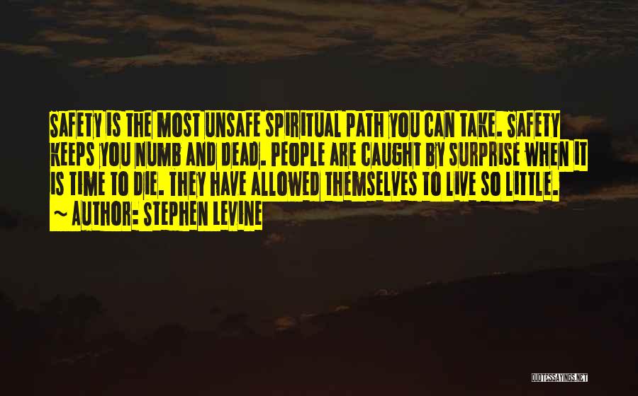 Stephen Levine Quotes: Safety Is The Most Unsafe Spiritual Path You Can Take. Safety Keeps You Numb And Dead. People Are Caught By
