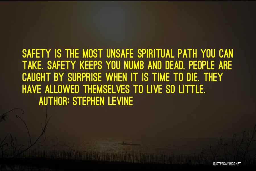 Stephen Levine Quotes: Safety Is The Most Unsafe Spiritual Path You Can Take. Safety Keeps You Numb And Dead. People Are Caught By