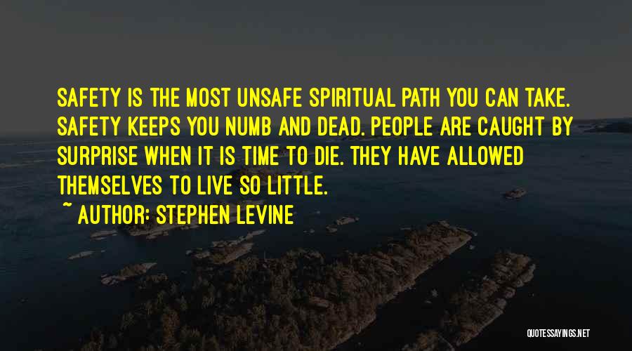 Stephen Levine Quotes: Safety Is The Most Unsafe Spiritual Path You Can Take. Safety Keeps You Numb And Dead. People Are Caught By