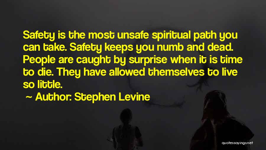 Stephen Levine Quotes: Safety Is The Most Unsafe Spiritual Path You Can Take. Safety Keeps You Numb And Dead. People Are Caught By