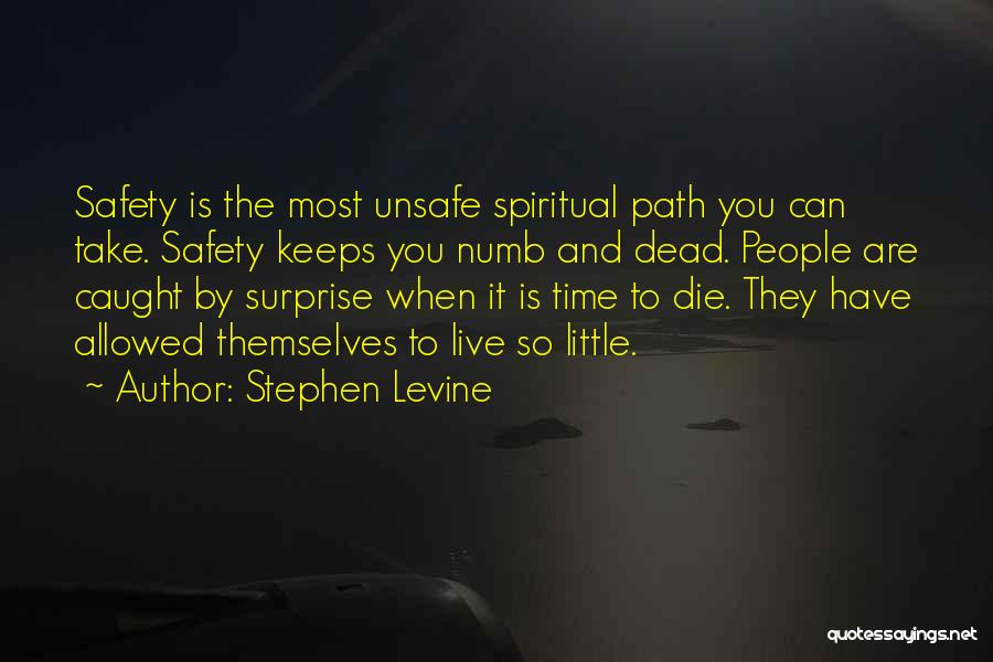 Stephen Levine Quotes: Safety Is The Most Unsafe Spiritual Path You Can Take. Safety Keeps You Numb And Dead. People Are Caught By
