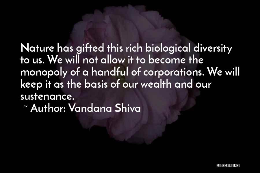 Vandana Shiva Quotes: Nature Has Gifted This Rich Biological Diversity To Us. We Will Not Allow It To Become The Monopoly Of A