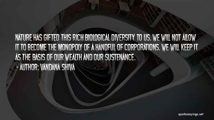 Vandana Shiva Quotes: Nature Has Gifted This Rich Biological Diversity To Us. We Will Not Allow It To Become The Monopoly Of A