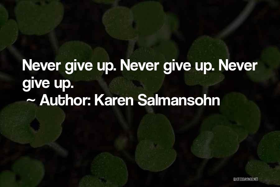 Karen Salmansohn Quotes: Never Give Up. Never Give Up. Never Give Up.