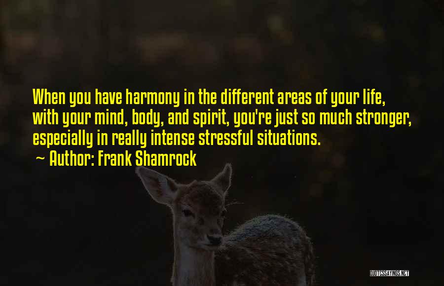 Frank Shamrock Quotes: When You Have Harmony In The Different Areas Of Your Life, With Your Mind, Body, And Spirit, You're Just So