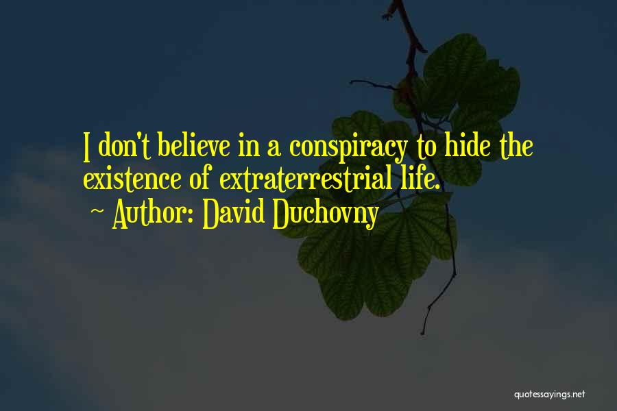 David Duchovny Quotes: I Don't Believe In A Conspiracy To Hide The Existence Of Extraterrestrial Life.