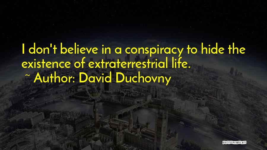 David Duchovny Quotes: I Don't Believe In A Conspiracy To Hide The Existence Of Extraterrestrial Life.