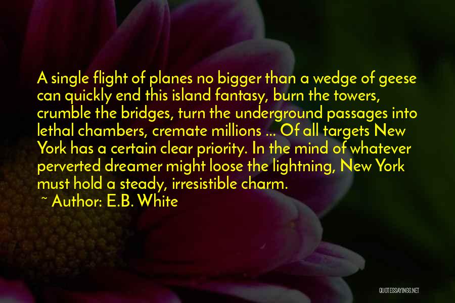 E.B. White Quotes: A Single Flight Of Planes No Bigger Than A Wedge Of Geese Can Quickly End This Island Fantasy, Burn The