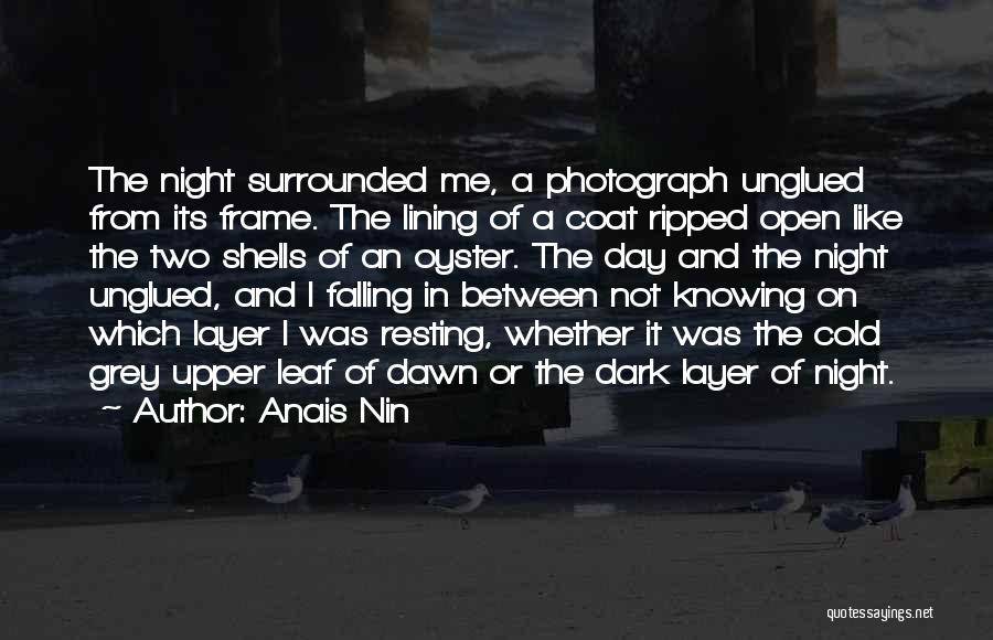 Anais Nin Quotes: The Night Surrounded Me, A Photograph Unglued From Its Frame. The Lining Of A Coat Ripped Open Like The Two