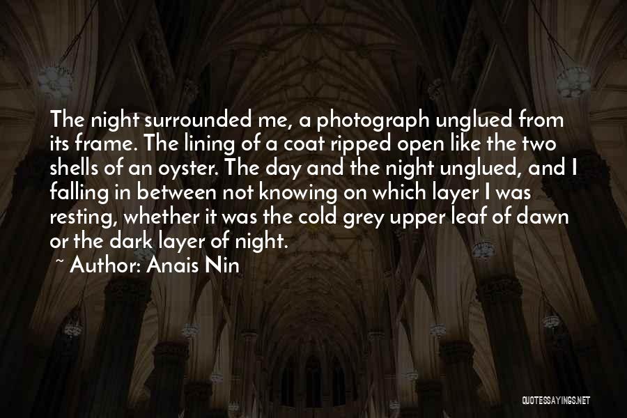 Anais Nin Quotes: The Night Surrounded Me, A Photograph Unglued From Its Frame. The Lining Of A Coat Ripped Open Like The Two