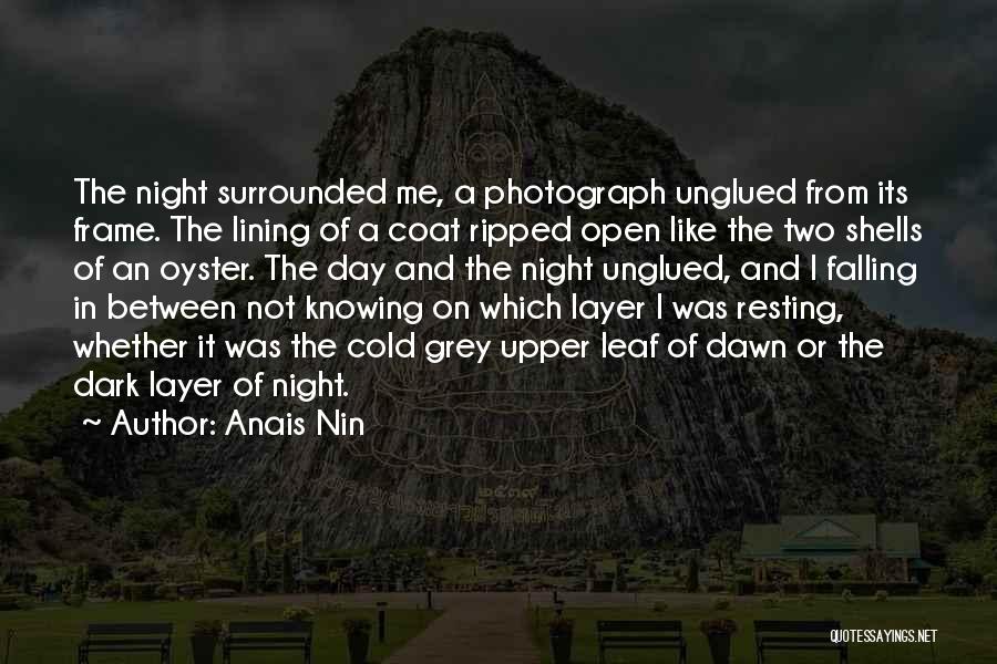 Anais Nin Quotes: The Night Surrounded Me, A Photograph Unglued From Its Frame. The Lining Of A Coat Ripped Open Like The Two