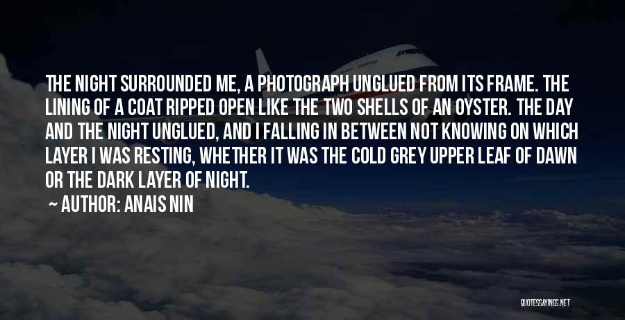 Anais Nin Quotes: The Night Surrounded Me, A Photograph Unglued From Its Frame. The Lining Of A Coat Ripped Open Like The Two