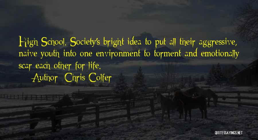 Chris Colfer Quotes: High School. Society's Bright Idea To Put All Their Aggressive, Naive Youth Into One Environment To Torment And Emotionally Scar