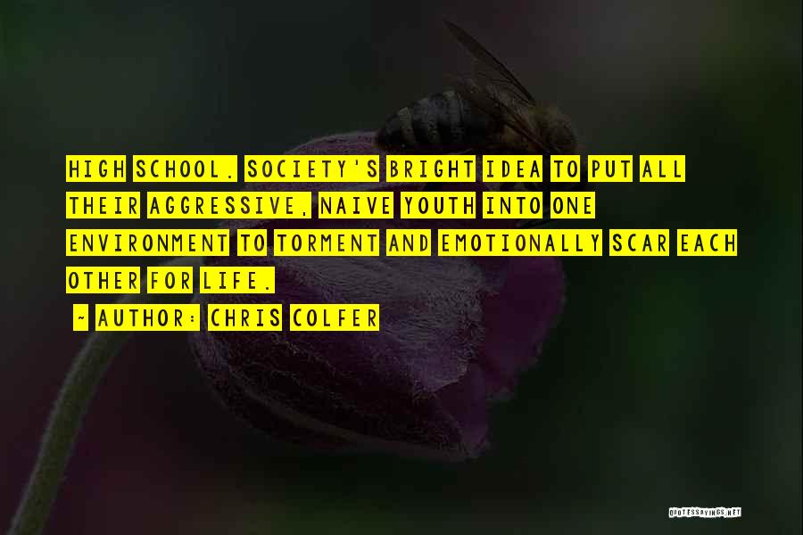 Chris Colfer Quotes: High School. Society's Bright Idea To Put All Their Aggressive, Naive Youth Into One Environment To Torment And Emotionally Scar