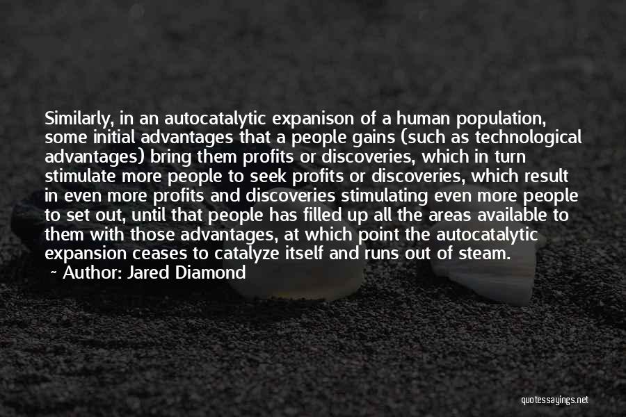 Jared Diamond Quotes: Similarly, In An Autocatalytic Expanison Of A Human Population, Some Initial Advantages That A People Gains (such As Technological Advantages)