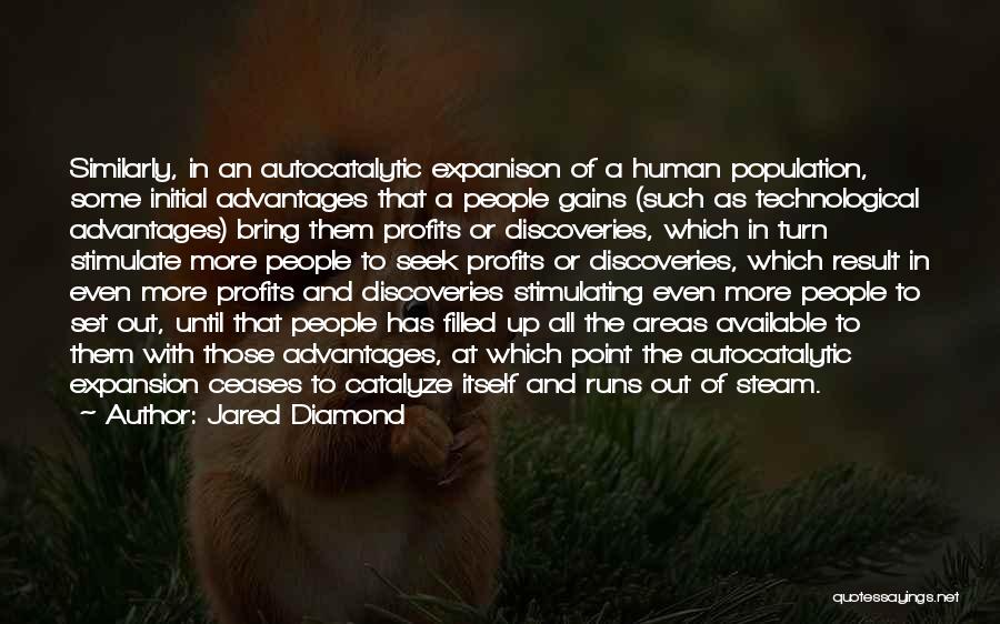 Jared Diamond Quotes: Similarly, In An Autocatalytic Expanison Of A Human Population, Some Initial Advantages That A People Gains (such As Technological Advantages)