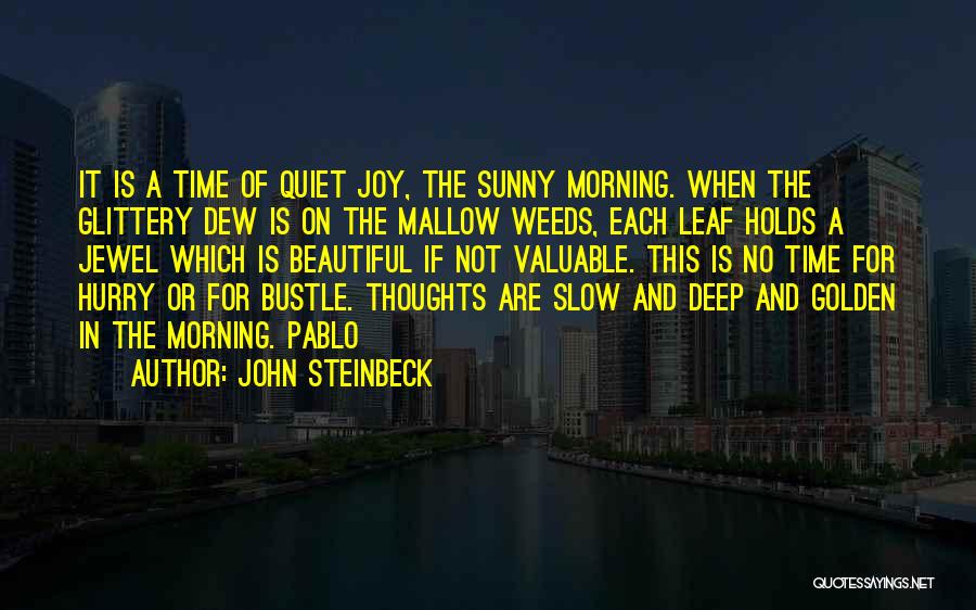 John Steinbeck Quotes: It Is A Time Of Quiet Joy, The Sunny Morning. When The Glittery Dew Is On The Mallow Weeds, Each