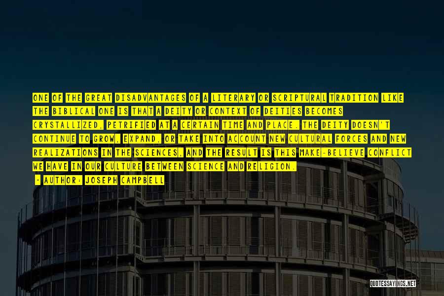 Joseph Campbell Quotes: One Of The Great Disadvantages Of A Literary Or Scriptural Tradition Like The Biblical One Is That A Deity Or
