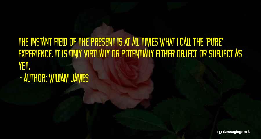 William James Quotes: The Instant Field Of The Present Is At All Times What I Call The 'pure' Experience. It Is Only Virtually