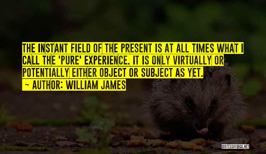 William James Quotes: The Instant Field Of The Present Is At All Times What I Call The 'pure' Experience. It Is Only Virtually