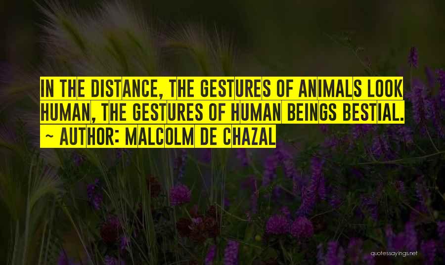 Malcolm De Chazal Quotes: In The Distance, The Gestures Of Animals Look Human, The Gestures Of Human Beings Bestial.