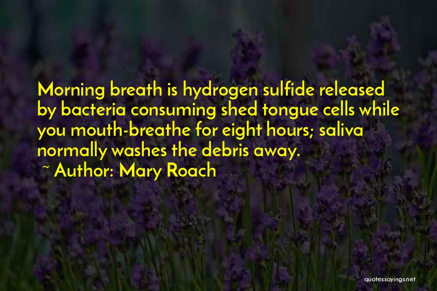 Mary Roach Quotes: Morning Breath Is Hydrogen Sulfide Released By Bacteria Consuming Shed Tongue Cells While You Mouth-breathe For Eight Hours; Saliva Normally