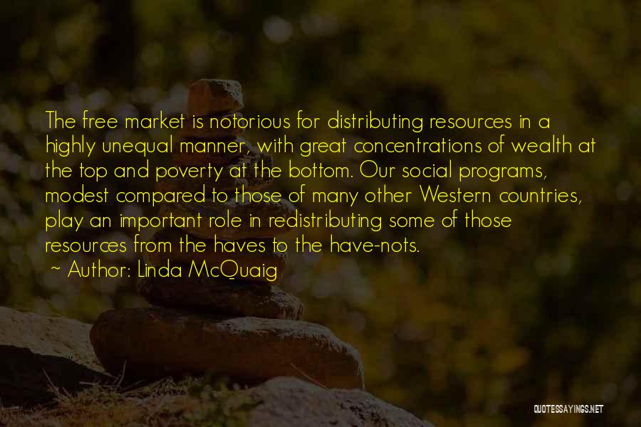 Linda McQuaig Quotes: The Free Market Is Notorious For Distributing Resources In A Highly Unequal Manner, With Great Concentrations Of Wealth At The