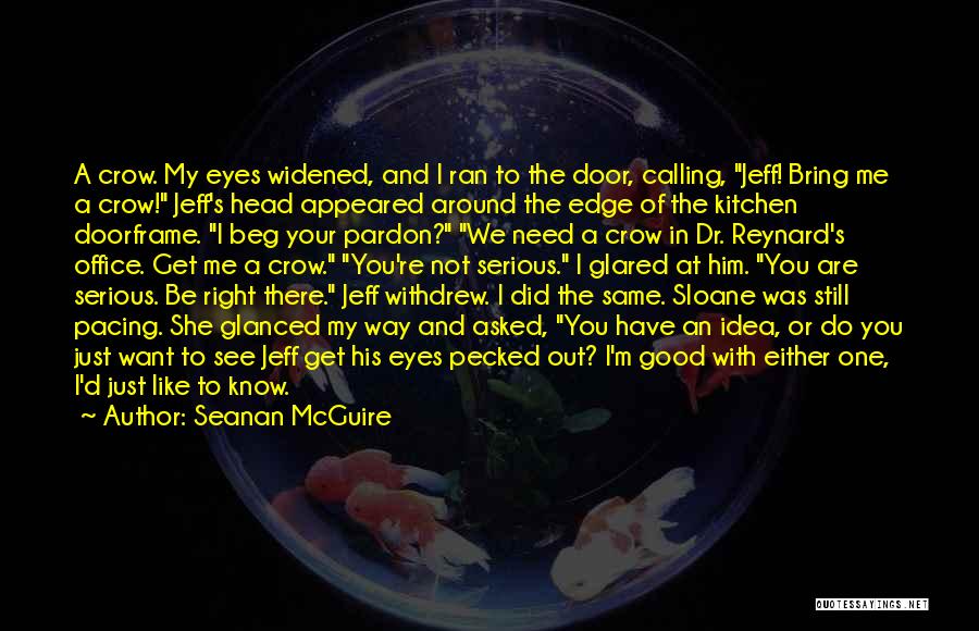 Seanan McGuire Quotes: A Crow. My Eyes Widened, And I Ran To The Door, Calling, Jeff! Bring Me A Crow! Jeff's Head Appeared