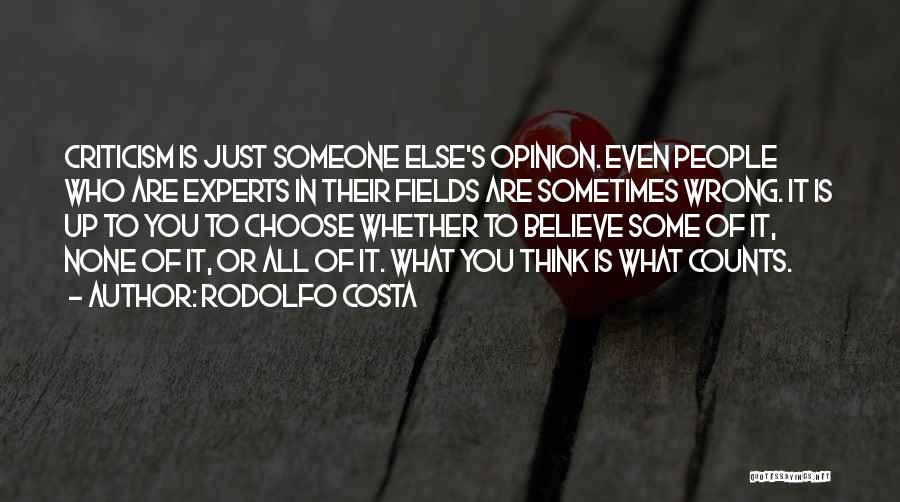 Rodolfo Costa Quotes: Criticism Is Just Someone Else's Opinion. Even People Who Are Experts In Their Fields Are Sometimes Wrong. It Is Up