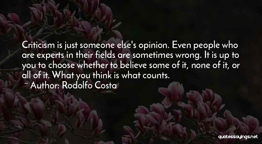 Rodolfo Costa Quotes: Criticism Is Just Someone Else's Opinion. Even People Who Are Experts In Their Fields Are Sometimes Wrong. It Is Up