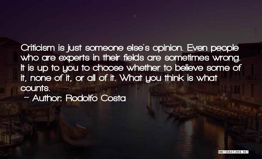 Rodolfo Costa Quotes: Criticism Is Just Someone Else's Opinion. Even People Who Are Experts In Their Fields Are Sometimes Wrong. It Is Up