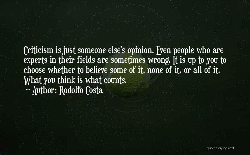 Rodolfo Costa Quotes: Criticism Is Just Someone Else's Opinion. Even People Who Are Experts In Their Fields Are Sometimes Wrong. It Is Up