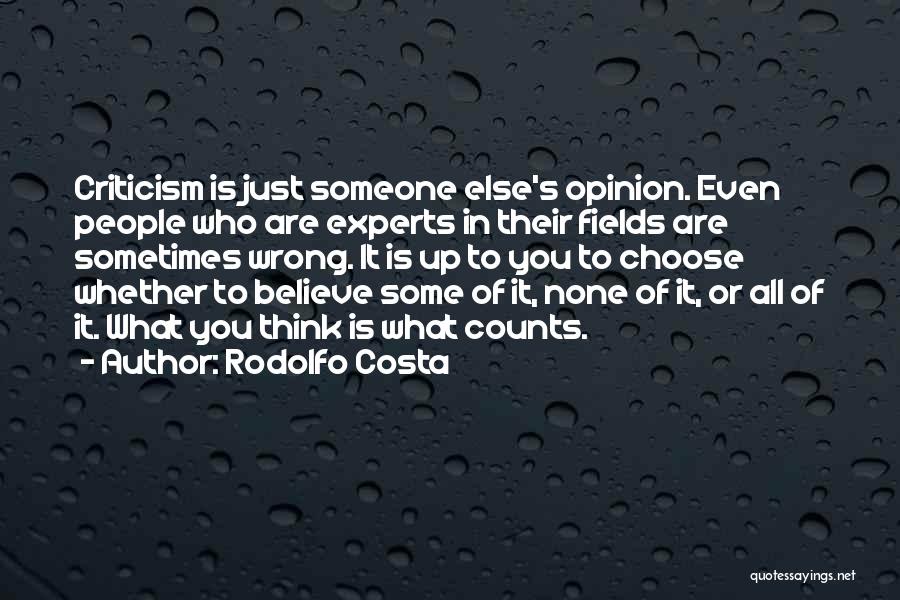 Rodolfo Costa Quotes: Criticism Is Just Someone Else's Opinion. Even People Who Are Experts In Their Fields Are Sometimes Wrong. It Is Up