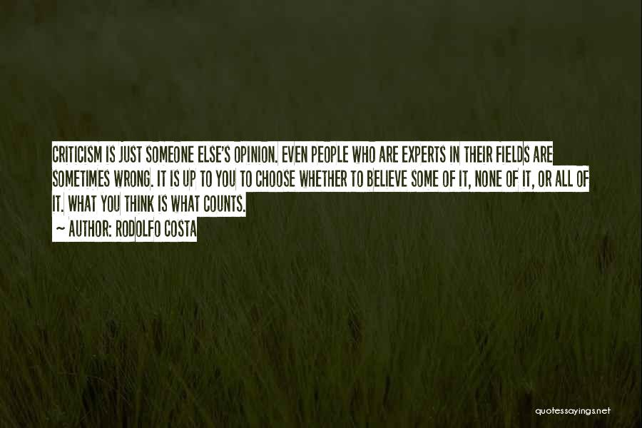 Rodolfo Costa Quotes: Criticism Is Just Someone Else's Opinion. Even People Who Are Experts In Their Fields Are Sometimes Wrong. It Is Up