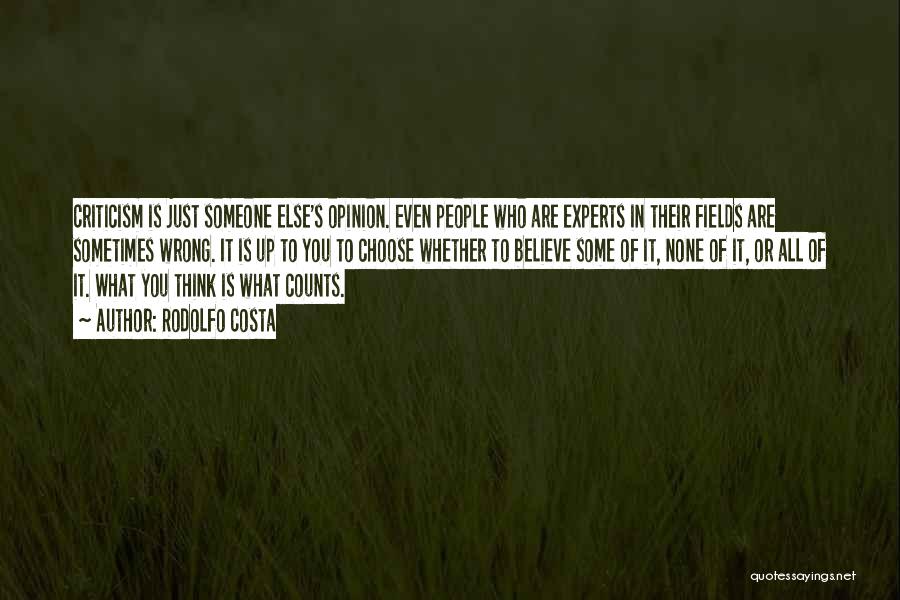 Rodolfo Costa Quotes: Criticism Is Just Someone Else's Opinion. Even People Who Are Experts In Their Fields Are Sometimes Wrong. It Is Up