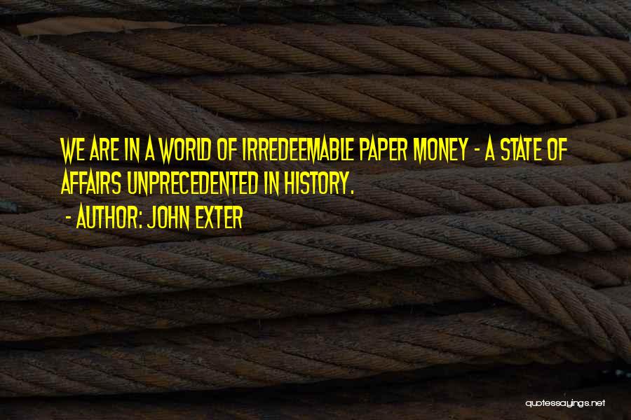 John Exter Quotes: We Are In A World Of Irredeemable Paper Money - A State Of Affairs Unprecedented In History.