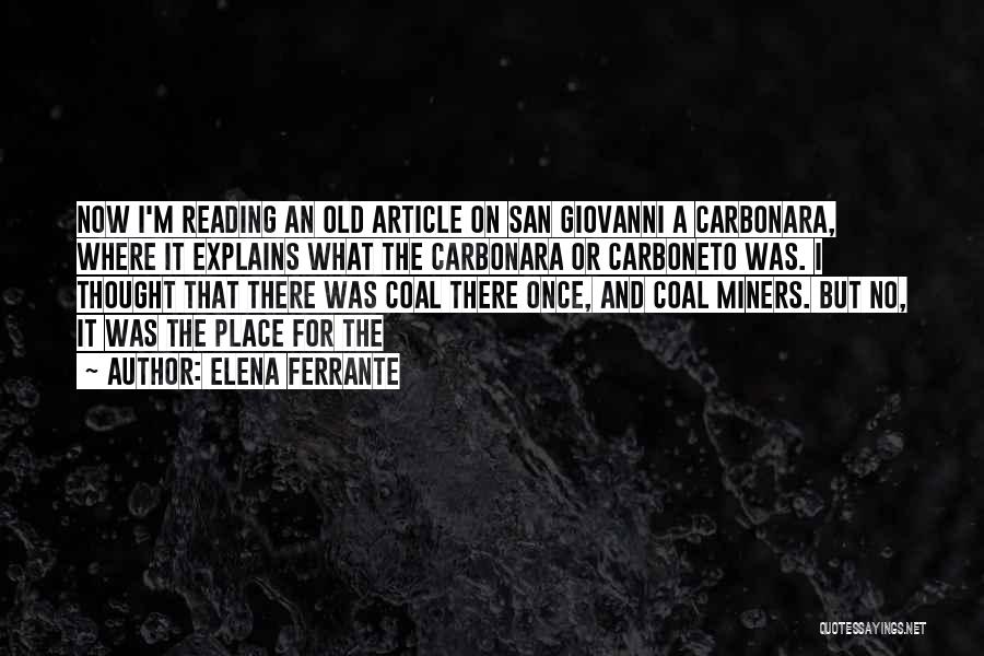 Elena Ferrante Quotes: Now I'm Reading An Old Article On San Giovanni A Carbonara, Where It Explains What The Carbonara Or Carboneto Was.