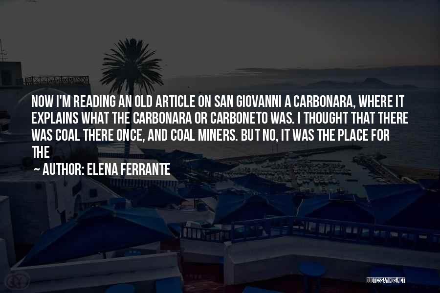 Elena Ferrante Quotes: Now I'm Reading An Old Article On San Giovanni A Carbonara, Where It Explains What The Carbonara Or Carboneto Was.