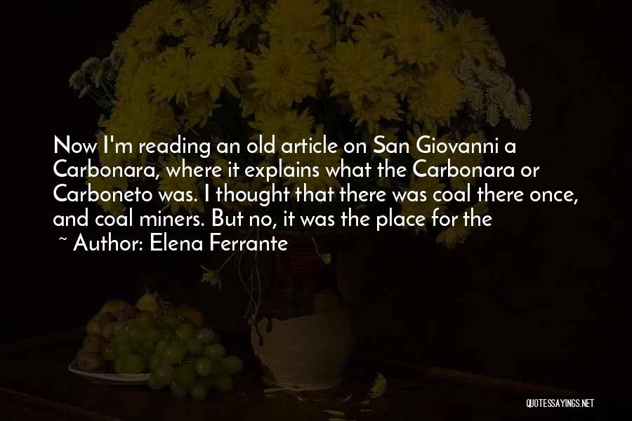 Elena Ferrante Quotes: Now I'm Reading An Old Article On San Giovanni A Carbonara, Where It Explains What The Carbonara Or Carboneto Was.