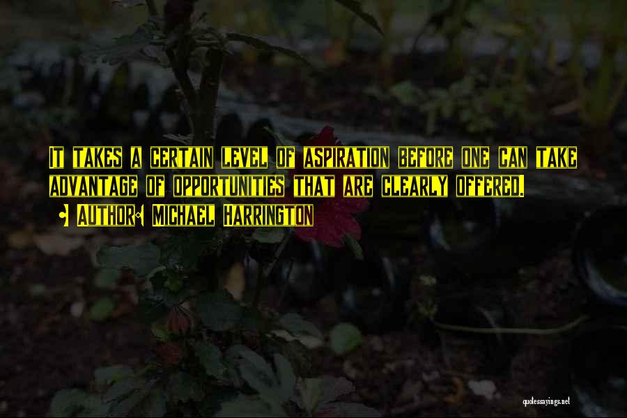 Michael Harrington Quotes: It Takes A Certain Level Of Aspiration Before One Can Take Advantage Of Opportunities That Are Clearly Offered.