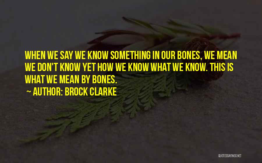 Brock Clarke Quotes: When We Say We Know Something In Our Bones, We Mean We Don't Know Yet How We Know What We