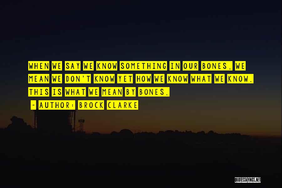 Brock Clarke Quotes: When We Say We Know Something In Our Bones, We Mean We Don't Know Yet How We Know What We